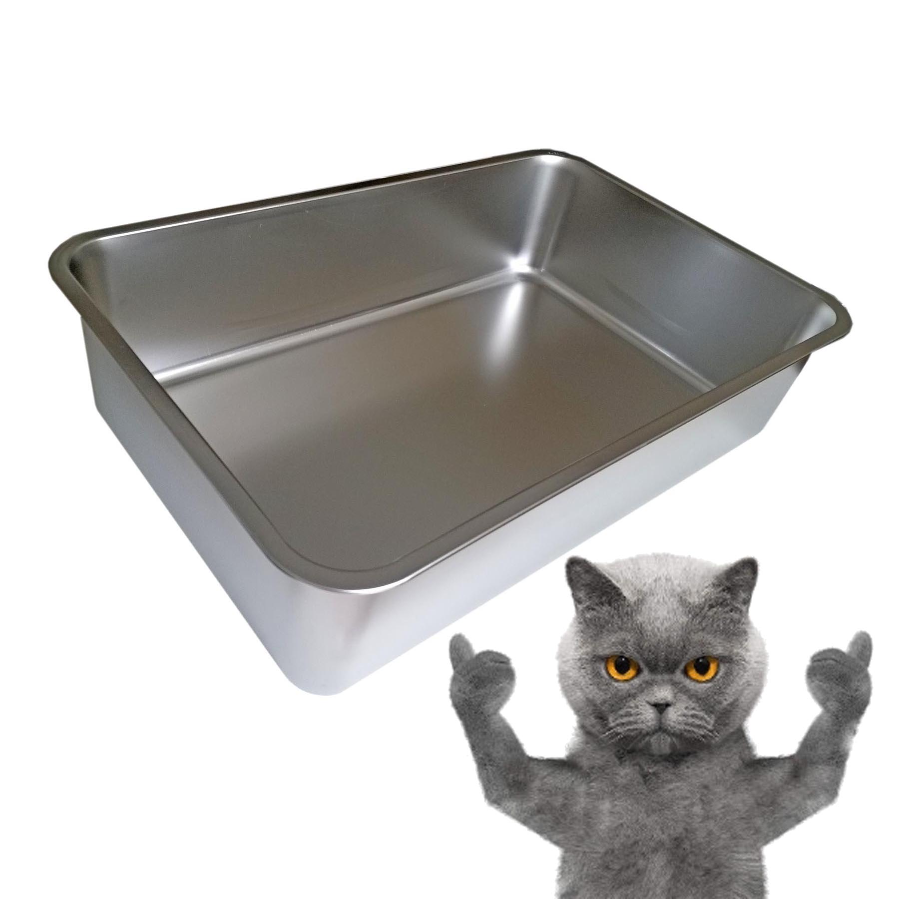 (image for) SUS304 Stainless Steel Food Grade Cat Litter Box Corrosion Resistant Durable Pan, 20" Length x 14" Width by 2.75", 4", 6" and 8" Deep