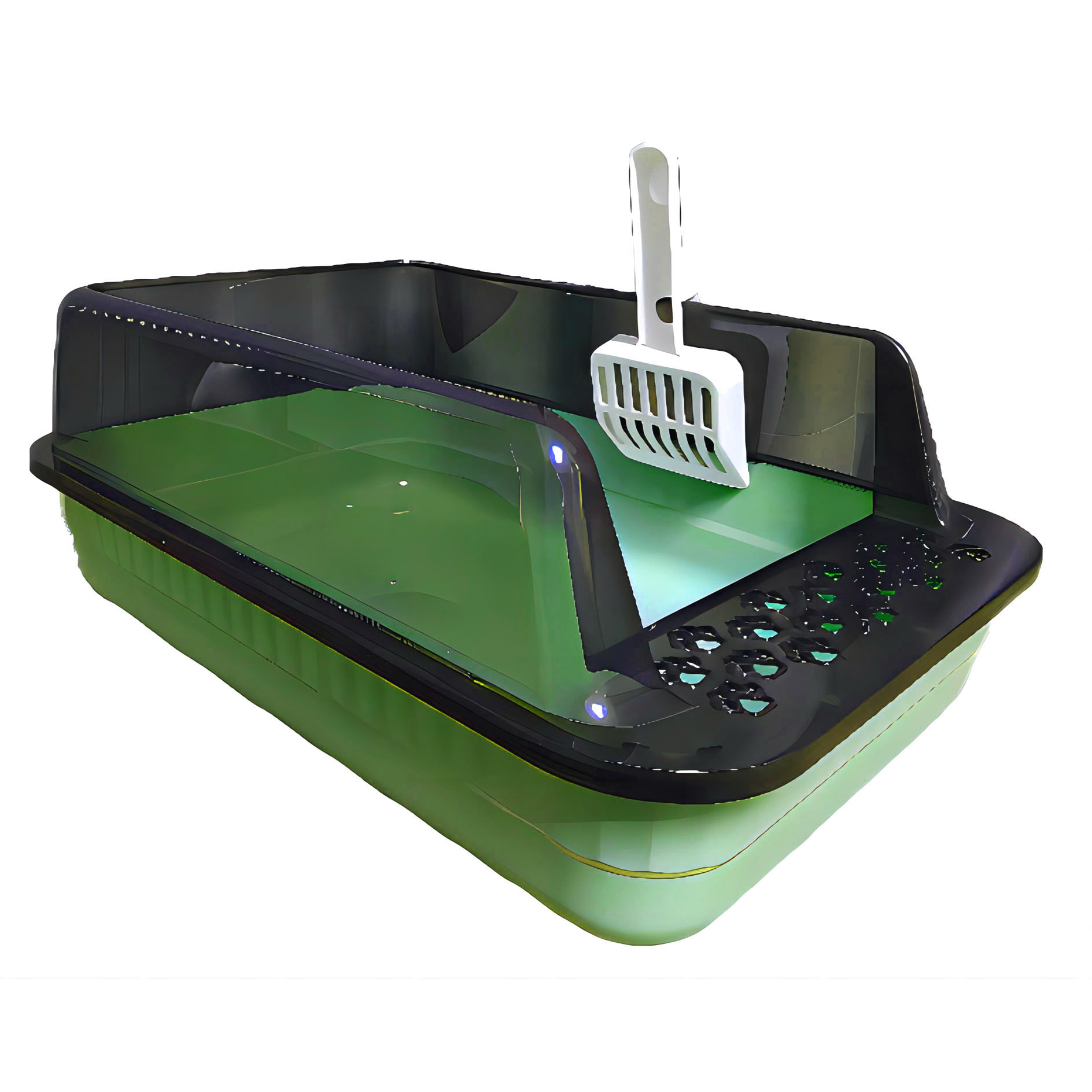 (image for) KUNWU Plastic 20" x 14" x 4" Simple Open Cat Litter Box Without Lid (Algae Green)