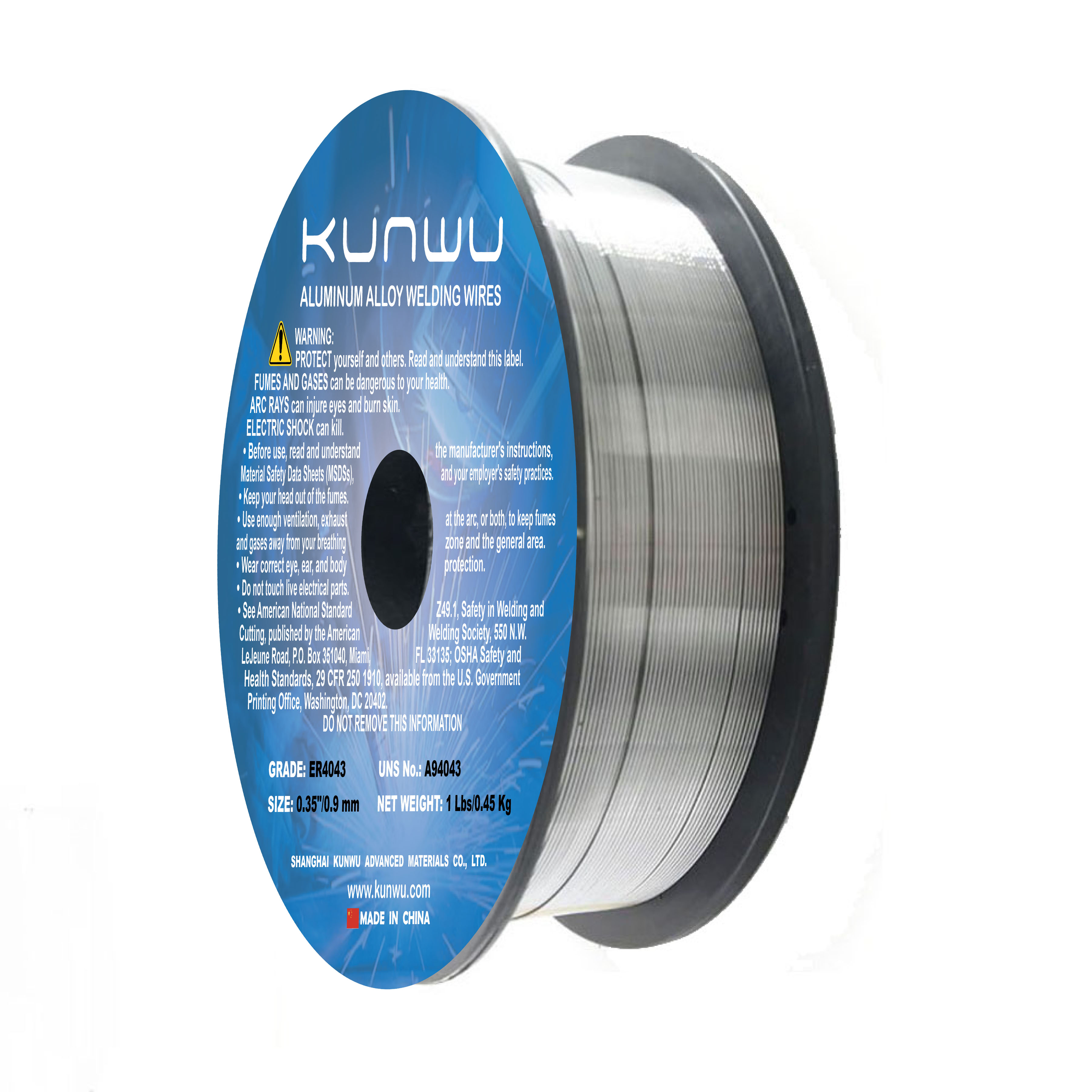 (image for) KUNWU ER4043 Aluminum MIG Welding Wire 0.040" x 1 Lb Spool