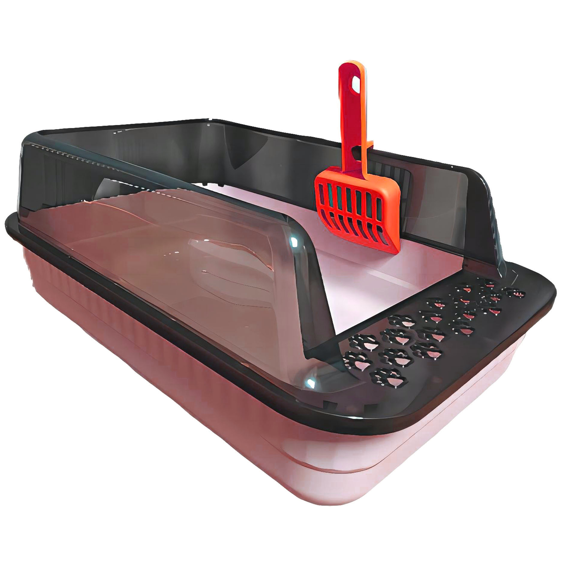 (image for) KUNWU Plastic 20" x 14" x 8" Semi-Closed Cat Litter Box with Enclosure Lid and Scoop (Shell Pink)